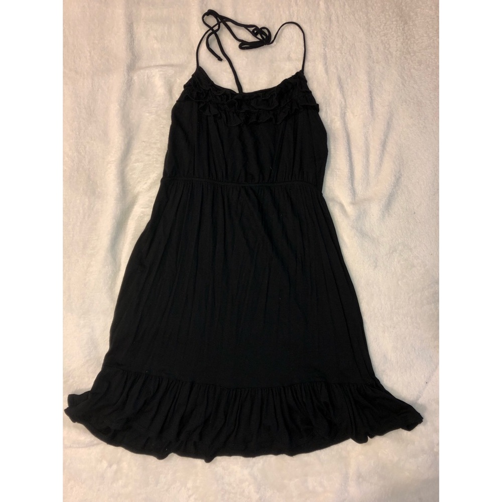 Black Halter Ruffle Mini Dress